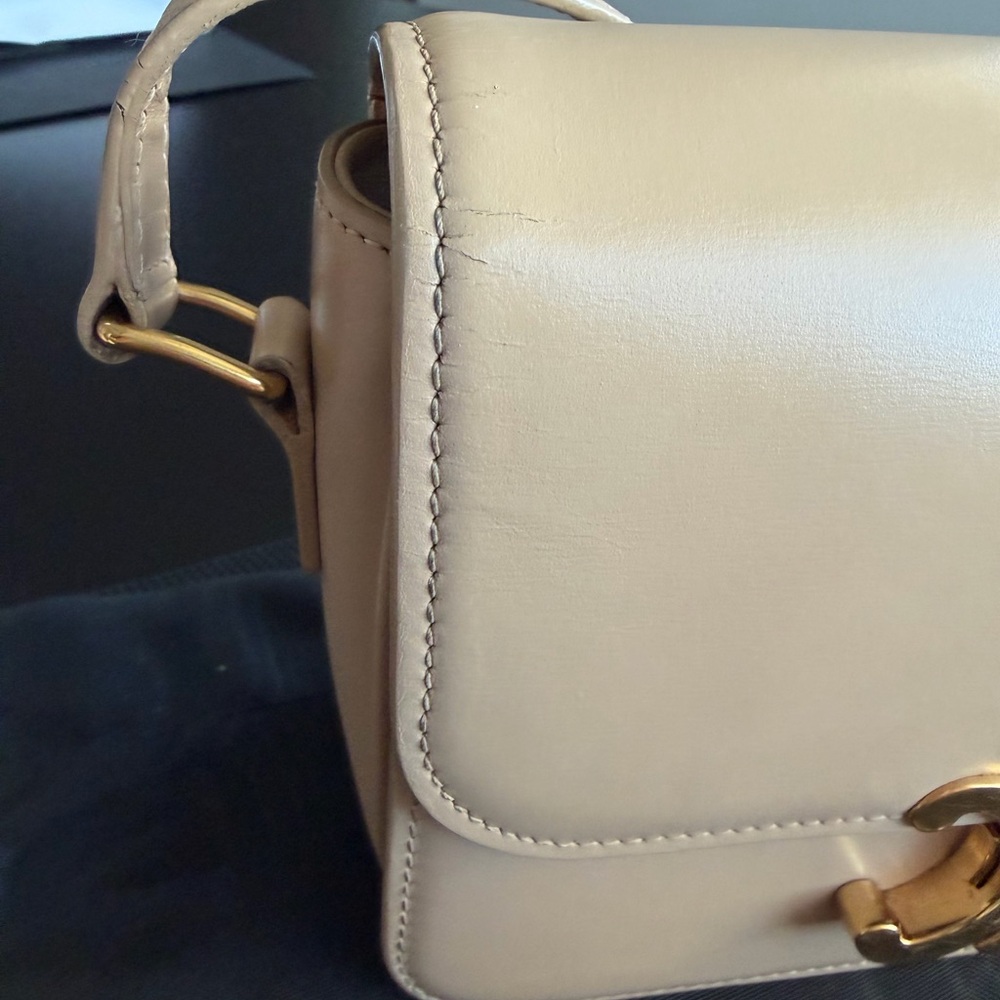 Celine Classic Triomphe Tan Leather Crossbody Bag with Gold Accent - Picture 4 of 6